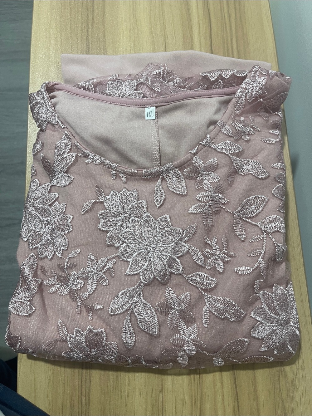 Embroidered Floral Mesh Top in Dusty Rose